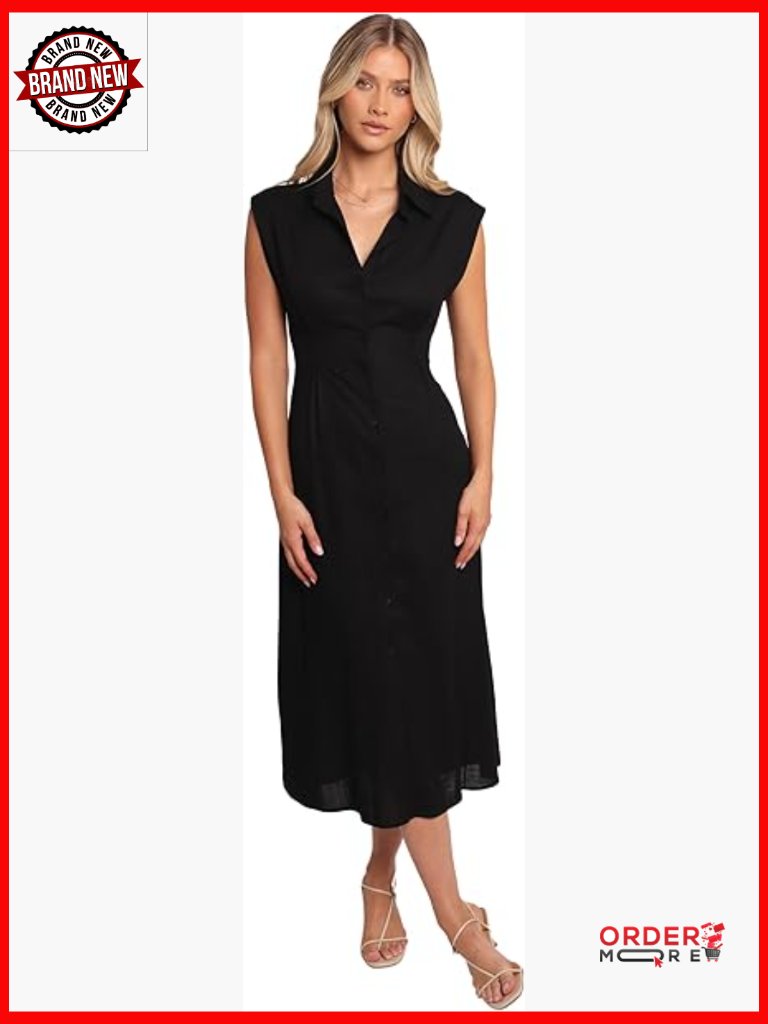 Midi Camisole Dress - A-Line V-Neck Pull On Style